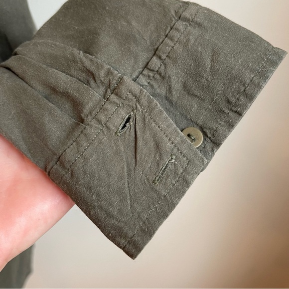 Eileen Fisher Linen Button Down Long Sleeve Shirt Khaki Green Lagenlook Medium - Picture 3 of 8